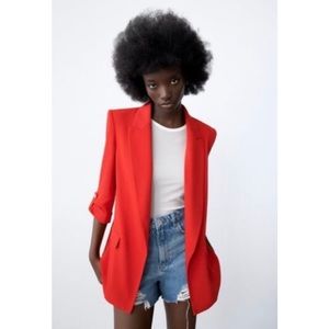 Zara Blazer with Rolled-Up Sleeves In Red